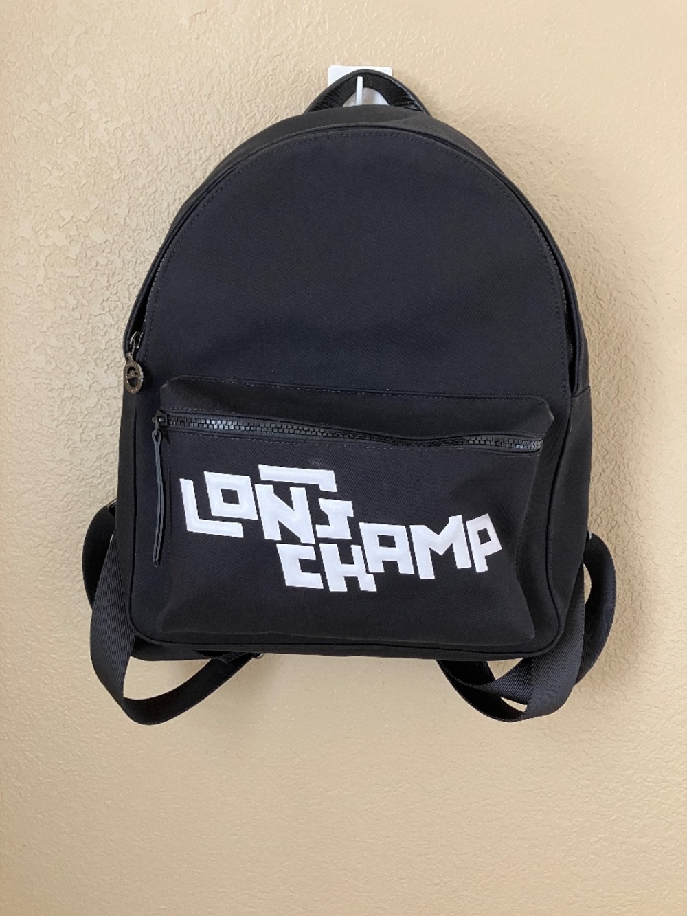 Longchamp Paris Backpack Black White Large Logo